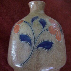 Home Decor Pottery Flower Vase -Blue and Orange Flowers